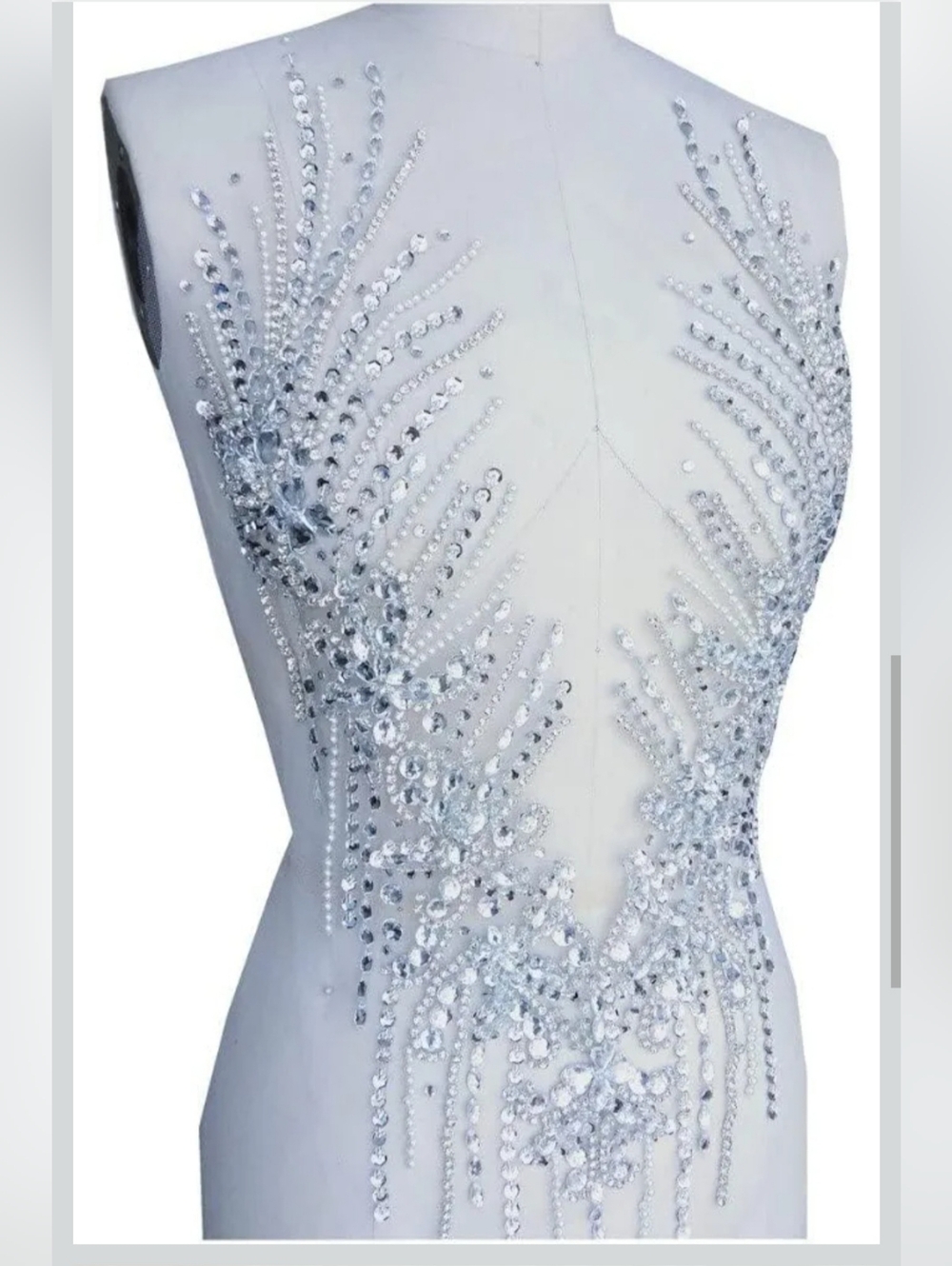 NEW HANDMADE PURE RHINESTONES APPLIQUE 23" L x 13" SEW ONTO YOUR GARMENT OR GOWN